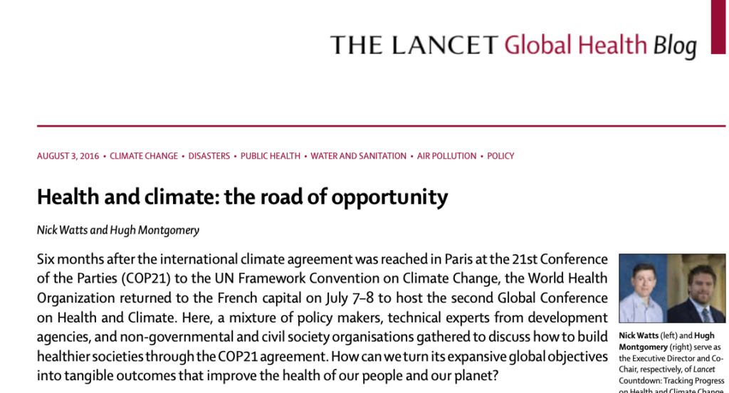Health and climate: the road of opportunity