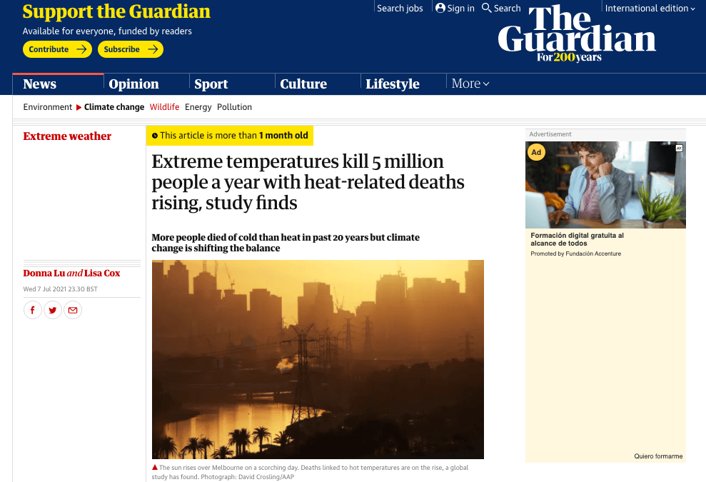 The Guardian: Extreme temperatures kill 5 million people a year with heat-related deaths rising, study finds