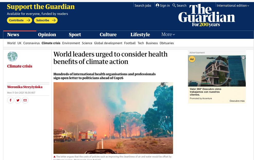 The Guardian: World leaders urged to consider health benefits of climate action