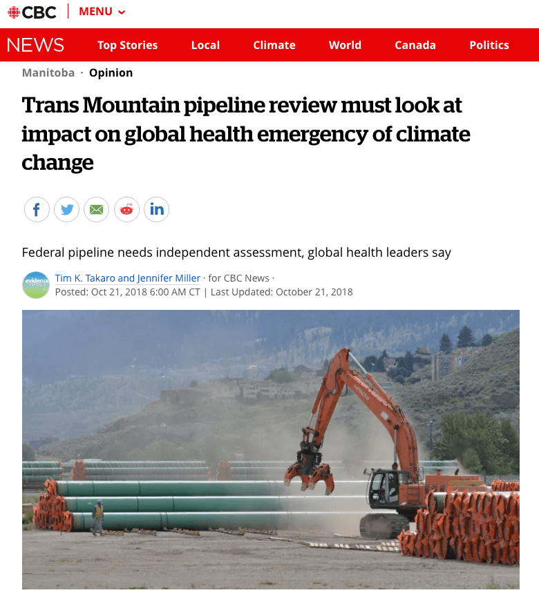 Trans Mountain pipeline review must look at impact on global health emergency of climate change