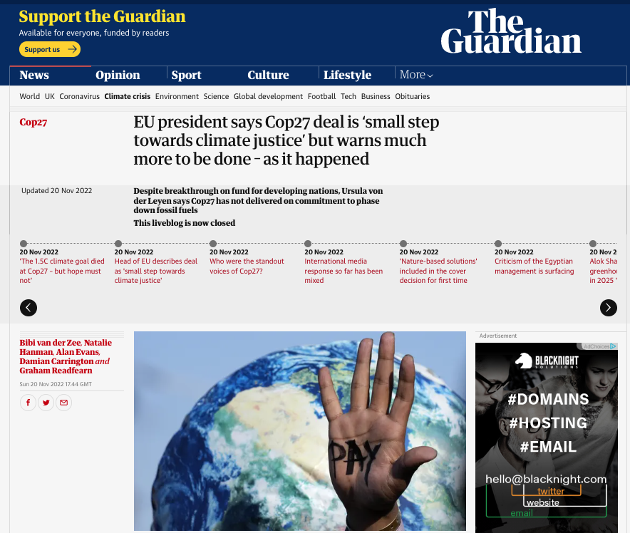 The Guardian COP27 Liveblog, 20 November 2022: EU president says Cop27 deal is ‘small step towards climate justice’ but warns much more to be done – as it happened