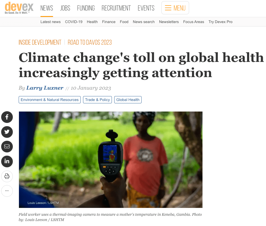 Devex: Climate change's toll on global health increasingly getting attention