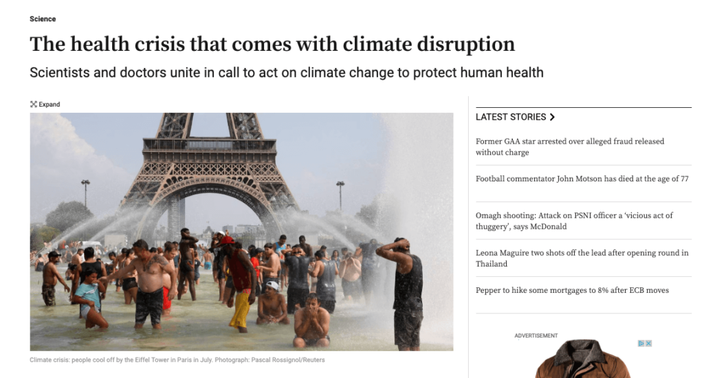 The health crisis that comes with climate disruption Scientists and doctors unite in call to act on climate change to protect human health 