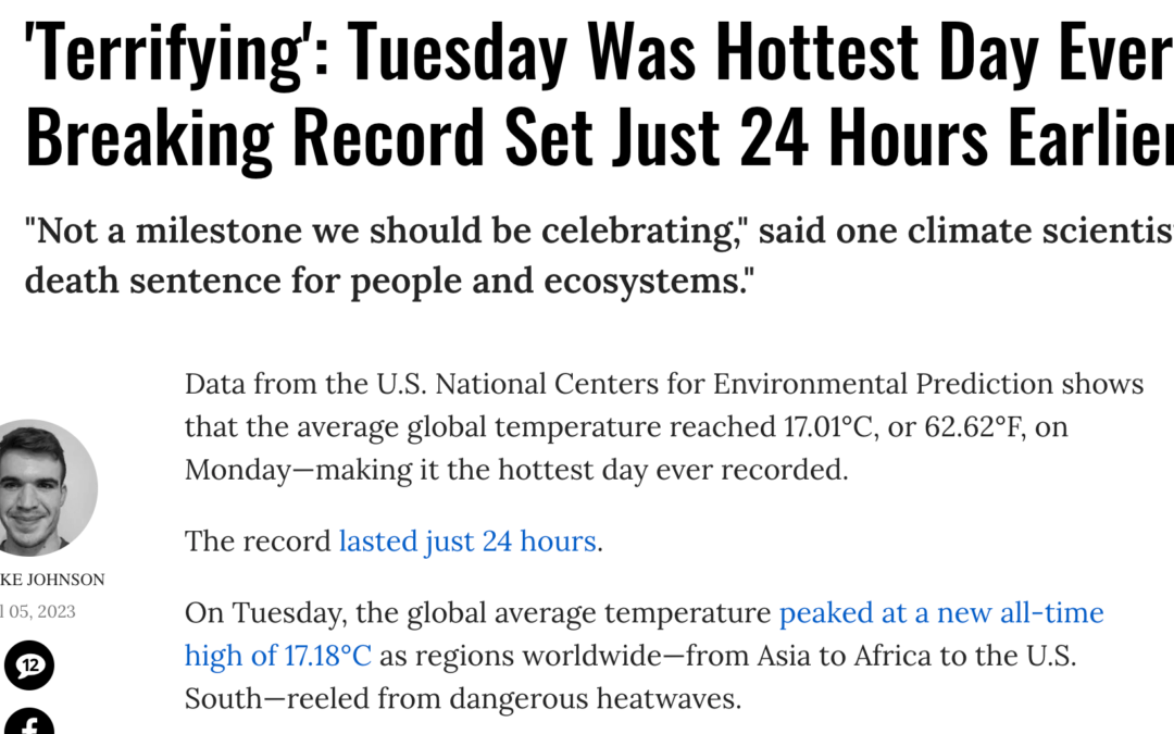 Common Dreams: ‘Terrifying’: Tuesday Was Hottest Day Ever, Breaking Record Set Just 24 Hours Earlier