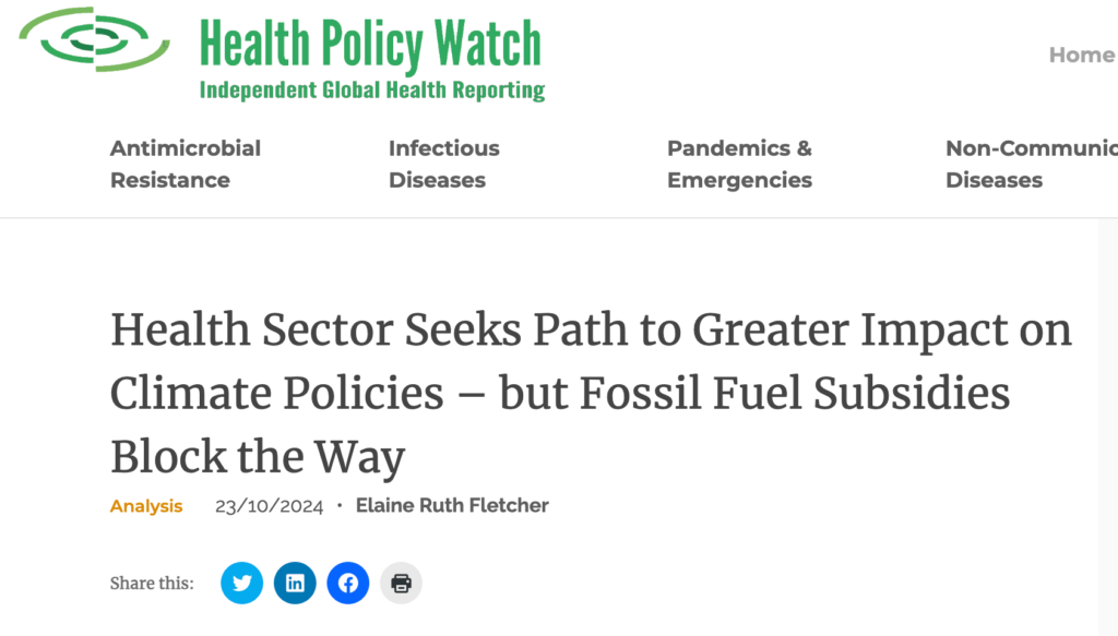 Health Policy Watch: Health Sector Seeks Path to Greater Impact on Climate Policies