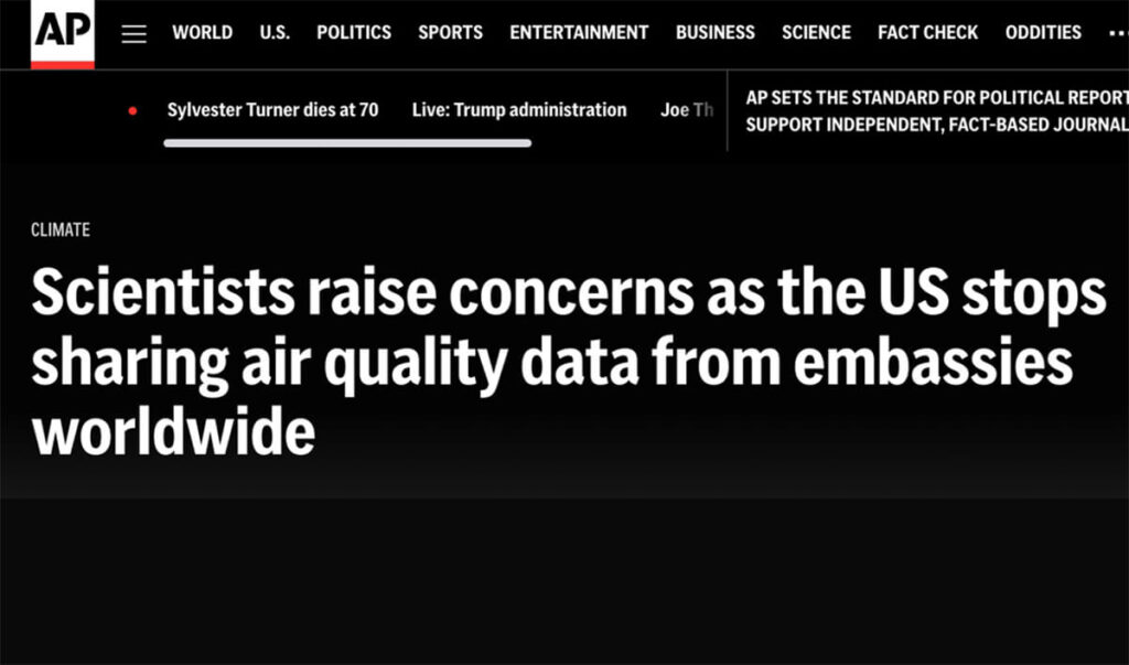 AP: Scientists raise concerns as the US stops sharing air quality data from embassies worldwide