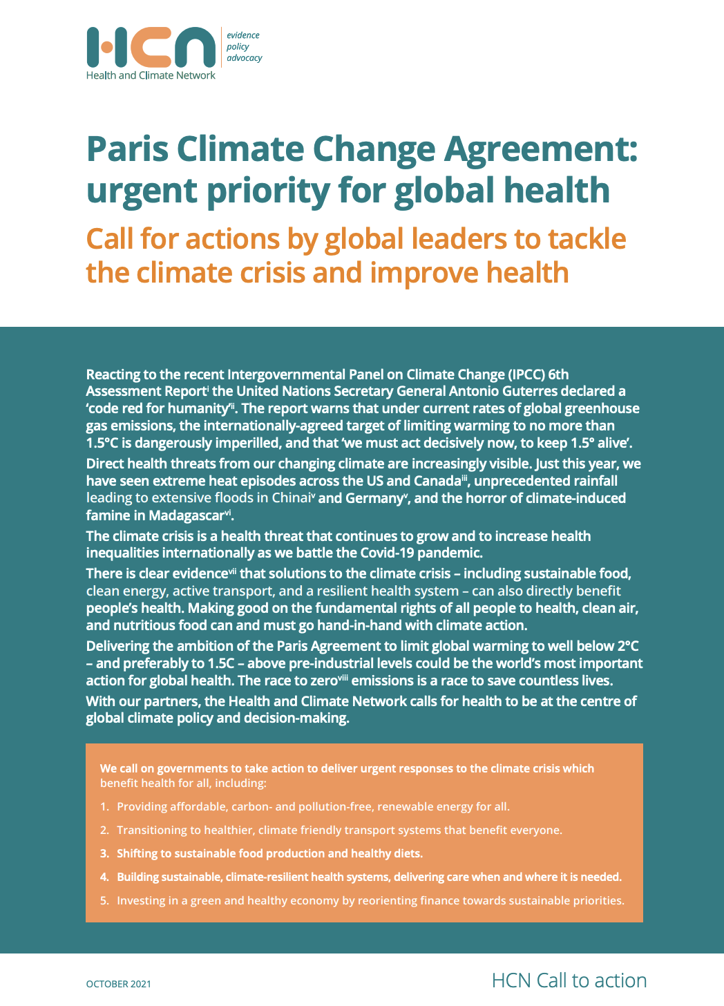 Paris Climate Change Agreement: urgent priority for global health - The ...