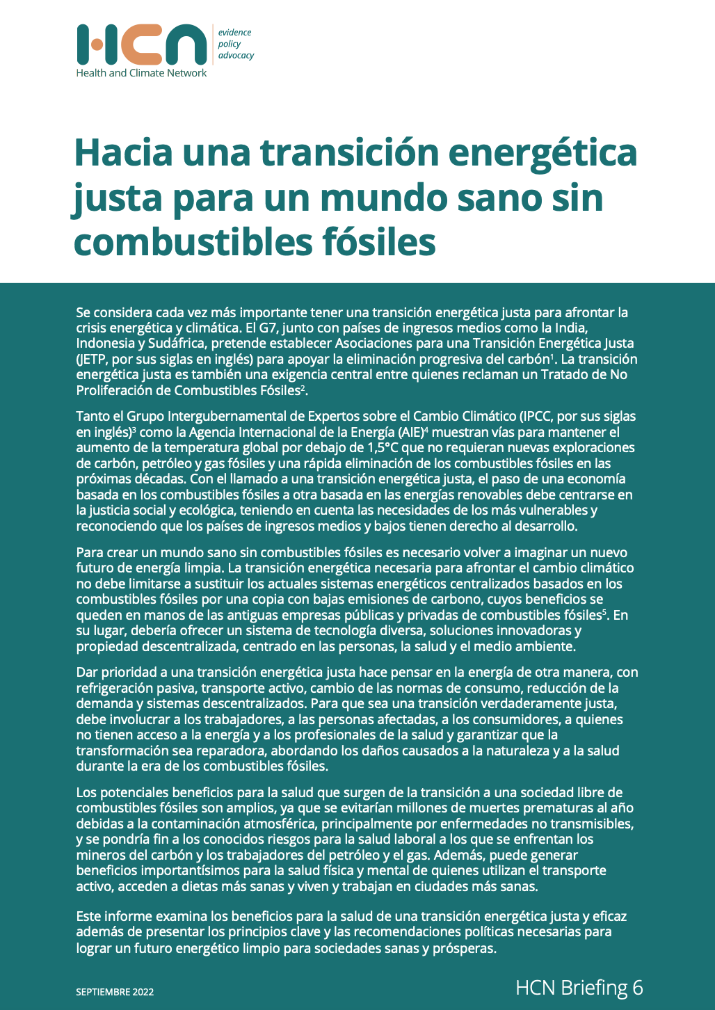 Hacia una transición energética justa para un mundo sano sin ...
